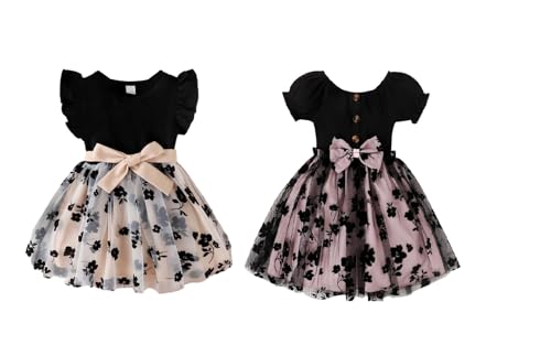 Image of TAGAS Baby Girl's Elegant and Sweet Mesh Splicing Dress for Party || Frock for Girls || Short Sleeve Dress for Girls ||Fency Dress||(KD-134)