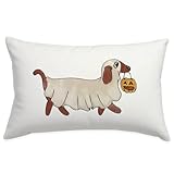 Wheatwin Dachshund Halloween Throw Pillows Cover 12x20, Ghost Dog Dachshund Halloween Decorations, Weiner Dog Funny Outdoor Indoor Throw Pillows Cases for Bedding Home Party Couch