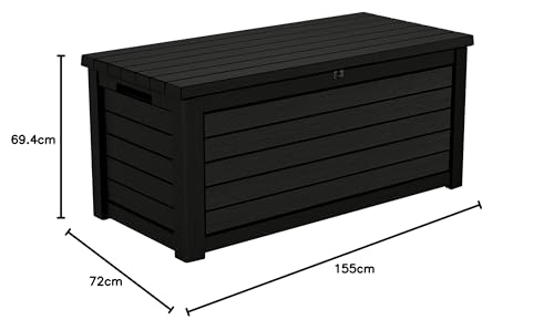 Foto von Koll Living Gartenbox/Aufbewahrungsbox 623 Liter, schwarz, weiß oder braun - trockener & belüfteter Stauraum - mit Gasdruckfedern - Deckel bis zu 272 kg belastbar (Schwarz)