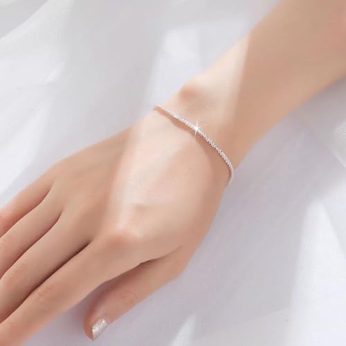Qlkilyr Silver Link Bracelet For Women, 14K White Gold Plated Hypoallergenic Lightweight Cute Sparkle Chain Bracelet thumb #2
