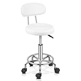 Bonnlo Adjustable Rolling Hydraulic Swivel Chair Stool with Backrest, 360-Degree Rolling Wheel, for Therapist Beauty Spa Hairdressing Massage Manicure Tattoo, White