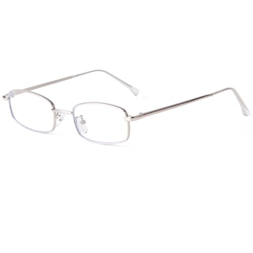 Laurinny Blaulichtfilter Brille Damen, Blaufilter Brille Herren Ohne Stärke Retro Rechteckige Blue Light Blocking Glasses Metallrahmen Rechteck Brillen(Silver/Clear)