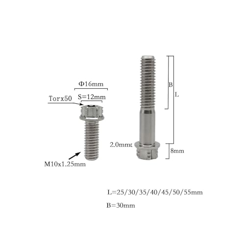 Image of RISON Titanium Bolts M10*1.25 * 25 Torx Titanium Bolts for Motorcycles Hex Head Dual Drive Original Titanium Flange Bolt Pack of 5