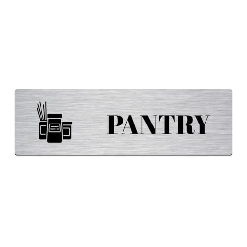 Image of Brushed Silver PVC Office Sign with Double-Sided Tape | Durable 10x3 Inch Signage for Clinics, Malls, Gyms & Hospitals - Available in Silver & Gold (Brushed Silver, Pantry)