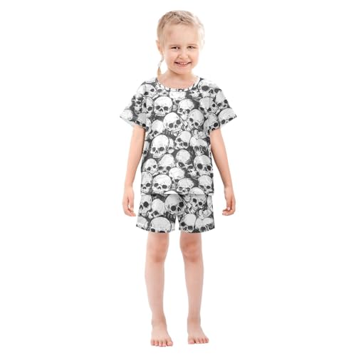 ALAZA Sugar Skull Funny White Pajamas Set Short Sleeve Cotton Sleepwear Summer Pjs 2 Piece 5-14Y3