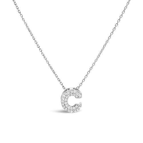 10K White Gold Diamond Accent "C" Initial Bubble Pendant Necklace