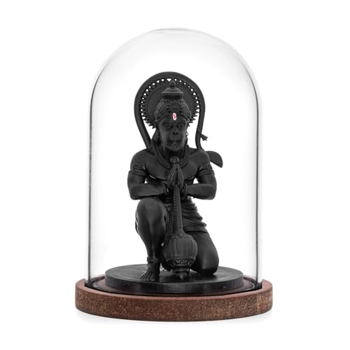 Image of Resin Black Hanuman Murti for Car Dashboard | Lord Hanuman Idol in Glass Case | Meditation Dhyan Mudra Statue for Home Decor, Pooja, Office & Festival Gifting
