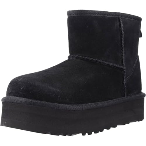 UGG Unisex-Child Classic Mini Platform Boot, Black, 4 Big Kid