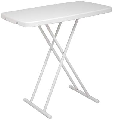 Portable Folding Height-Adjustable Table Plastic Foldable Desk Dinner Table for Small Space with X-Crossed Feet Furniture for Living Room Bedroom,White
