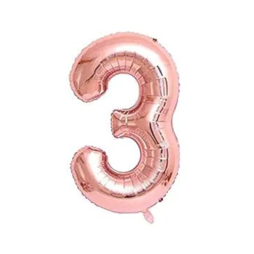 Image of Wanna Party Numerical 3 Rose Gold Balloon for Birthday and Anniversary Party | Number Balloon Large Foil Balloon (40inch)
