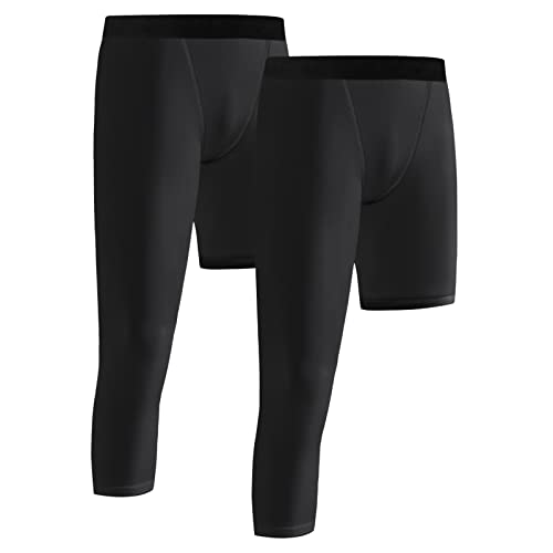 Hotfiary 3/4 Boys Youth Compression Leggings Single Leg Athletic Capris Tights Sports Base Layer for Kids Basketball