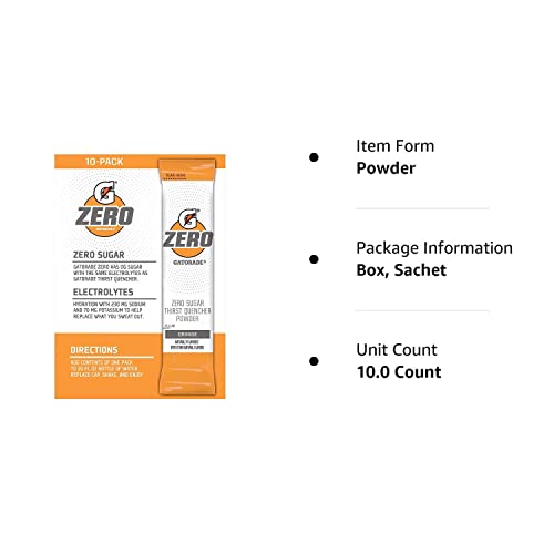 The Gatorade Gatorade G Zero, Sugar Free Powder Sticks, 0.10Oz Packets (Mixes With 20 Ounces Of Water) 10 Pack (Orange), 20 Fl Oz (Pack Of 10) #TOP3
