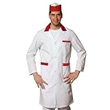 Petersabitidalavoro Bluse für Herren, Weiß mit farbigen Kanten, 100 % Made in Italy, Macellaio, Lebensmittelqualität 52/54 DE/XXL