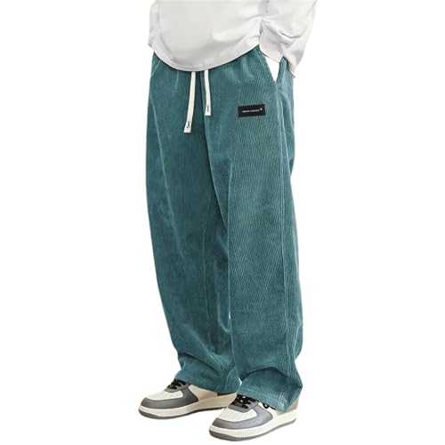 Mens Corduroy Casual Pants Fashion Loose Fit Wide Leg Pants Straight Sweatpants Elastic Drawstring Strip Corduroy Fabric
