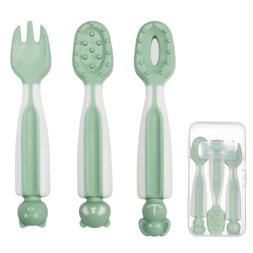 Image of Baby Self Feeding Spoons BPA-Free Silicone Spoons Toddler Utensils for Kids Ages 6 Months+, First + Second Stage Spoons Set for Baby-Led Weaning(BLW), Teething Friendly (Green)