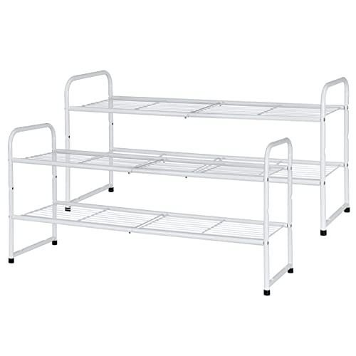 Image of 2 Pack 2-Tier Shoe Rack, 33 inch Wide Shoe Shelf Storage Organizer for Entryway, Closet, Large Capacity, Metal Wire Grid, White