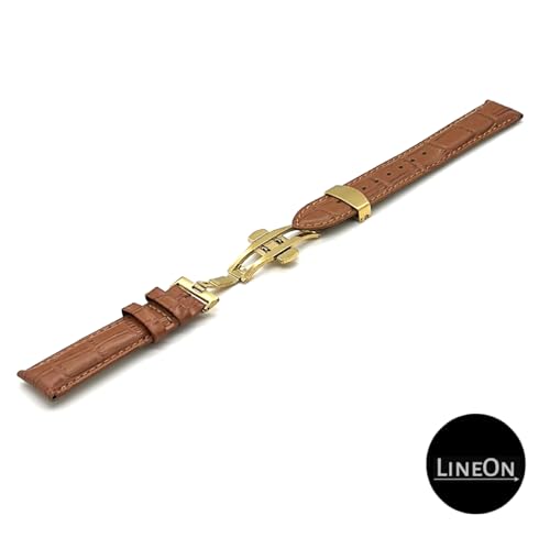 Image of Lineon 22mm Half Padded Premium Leather Mens Watch Strap with ButterFly Lock For Branded Watches Tool and Pins Include