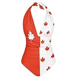 Psaytomey Bikini Set One Piece Swimsuit for Women Plus Size Canada Flag Deep V Neck Lace Up High Waisted Sexy Bathing Suit for Women Trendy Triangle Bikini Swimwear