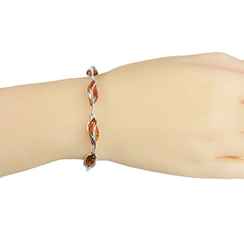 HolidayGiftShops Sterling Silver Honey Baltic Amber Bracelet Elena, Genuine Baltic Amber Bracelet for Women, Amber Jewelry for Women, Amber Bracelets for Adults, Sterling Silver Collection2