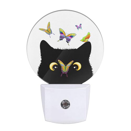 Image of EKOBLA Cat and Butterfly Night Light, Butterfly on Kitten Nose Cute Night Lights Plug Into Wall with Dusk to Dawn Sensor for Kids Room