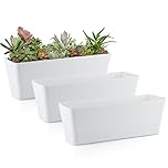 Skelang 3 Pcs Small Rectangle Plant Pot, Succulent Planter Box with Drainage Holes, Planter Trough for Coffee Table, Dining Table, Outdoor Table, Windowsill (White)