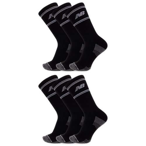 New Balance Unisex Crew Socks 6 Pair Pack, Black, Large