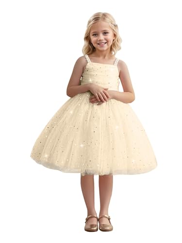 Sparkle Flower Girl Dresses for Wedding Ruched Tulle Starry First Communion Dresses Birthday Ball Gown