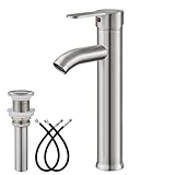gotonovo Vessel Sink Faucet Single Handle Tall Bathroom Faucet 1 Hole Deck Mount Lavatory Vanity Modern Mixer Tap with Water Supply Lines and Metal Pop Up Drain, Brushed Nickel