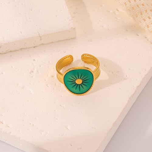 Evil Eye Ring For Women, Trendy Boho Open Sun Flower Adjustable Stainless Steel Non Tarnish Floral Stackable Engagement Statement Birthday Jewelry Gift 6
