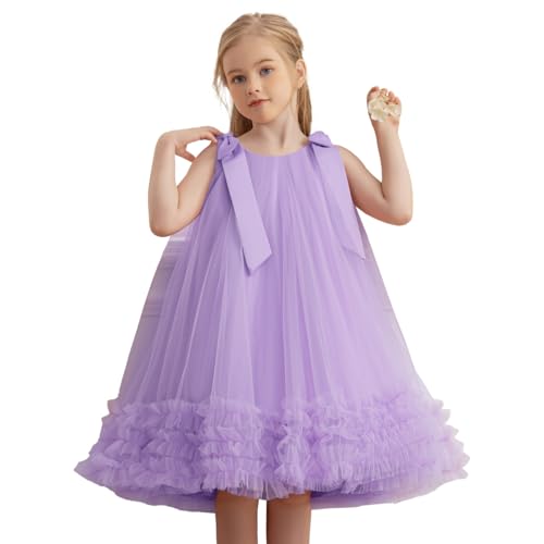Ruffle Swing Tulle Dress Halter Neck Sleeveless A Line Bow Dress 4-8 Years