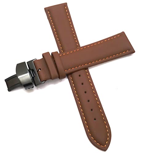 Image of 18mm 19mm 20mm 21mm 22mm 23mm 24mm Genuine Leather Butterfly Deployment Clasp Buckle Watch Band Strap Black Dark Brown TAN Blue Rose Black Gold White