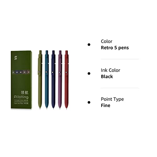 Right Point 5Pcs Gel Pens Set Quick Dry Black Ink Rolling Ball Pens Fine Point 0.5Mm Premium Retractable Gel Ink Penssmooth Writing For Home School Office Supplies (Retro 5 Pens) (Linhangxy) #TOP3