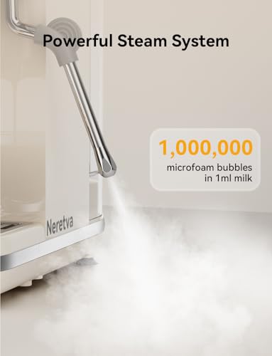 Image of Neretva Espresso Machine 20 Bar Super Compact Espresso Coffee Machine-Beige | Professional Stainless Steel Espresso Maker with LED Display and Powerful Steam for Home Baristas to Make Latte, Cappuccino