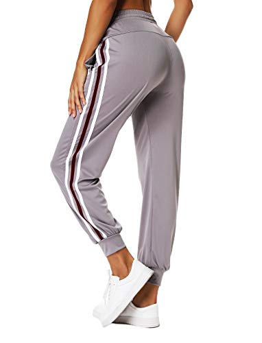 Women's Cuffed Jogger Pants Drawstring Side Stripe Active Workout Yoga Sweatpants Legging