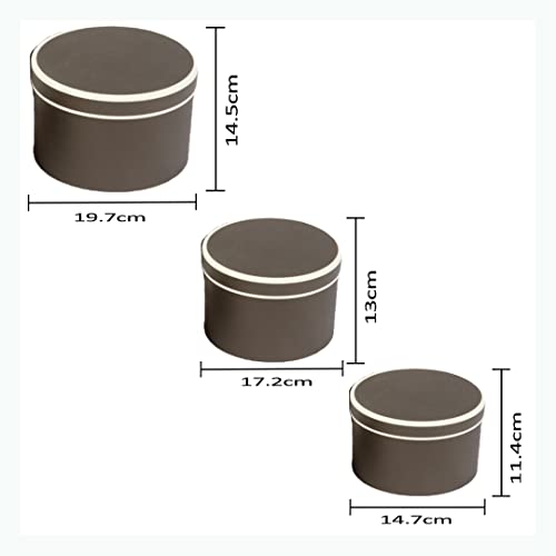 Image of Oasis Pack Of 3 Nesting Gift Boxes With Lids - Decorative Reusable Boxes For Flower Arrangements, Christmas & New Year Gifting, Party Favors - Round Brown