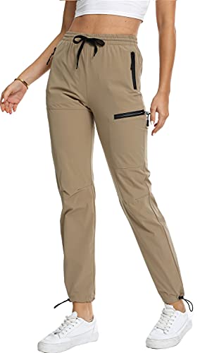 VANGULL Women's Working Cargo Pants Outdoor Lightweight Capris Water Resistant UPF 50 Joggers Zipper Pockets, Khaki S