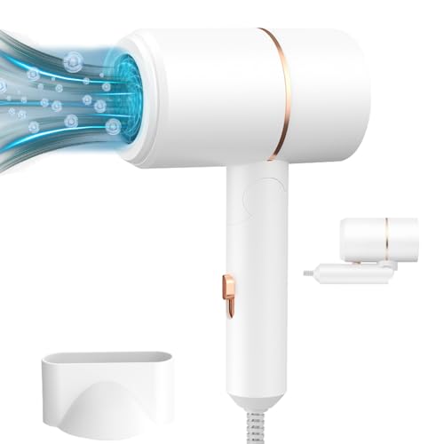 asciugacapelli WDKXCN 800w Pieghevole, Piccolo Asciugacapelli Agli Ioni Silenzioso Con Bocchetta per Lo Styling, Asciugacapellì Da Viaggio, 2 Livelli Di Riscaldamento Con Pulsante
