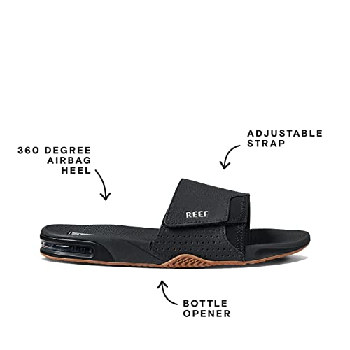 Reef Mens Fanning Slide | Bottle Opener Sandal , Black/Silver, 10 #TOP2