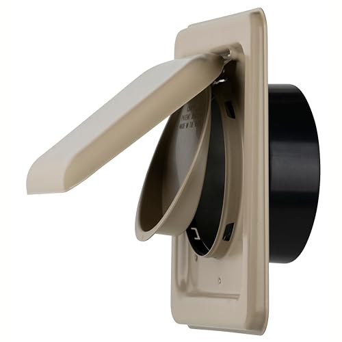 Image of NO-PEST VENT Dual Door Dryer Vent Cover 4 Inch Outdoor, Made in USA, Highest UV-Resistant Plastic, No Lint-Collecting Screen (Tan, 4 inch Metal Vent With Collar)