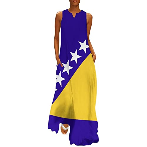 Image of TAIZIYEAH Long Dress Elegant Casual Long Dress Bosnia and Herzegovina Flag Girls Summer Sunshine Beach Skirts for Womens L