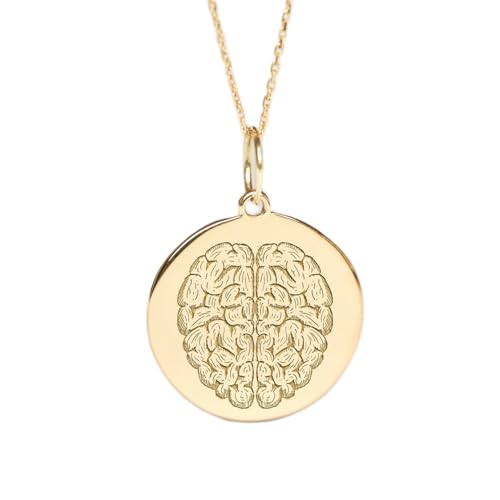 Collier pendentif pièce gravée cerveau argent doré, chaîne maille câble pour homme et femme