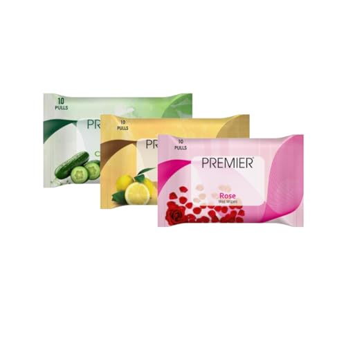 Image of Premier Wet Tissue for Face (30 Sheets) | 10 Pulls per Pack, Set of 3 Assorted Wipes | Makeup Remover Wipes | Moisturizing for Skin | Perfect for Travel, Daily Use, and Quick Clean-ups on the Go