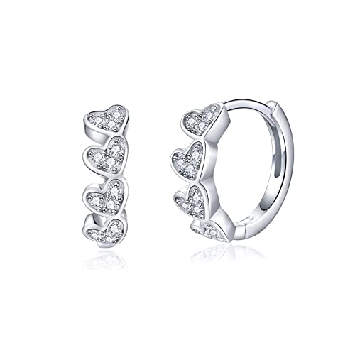 Herz Creolen Silber für Mädchen, Ohrringe Silber 925 mit Herz Zirkonia, Kleine Huggie Ohrringe für Damen (10mm) Cover
