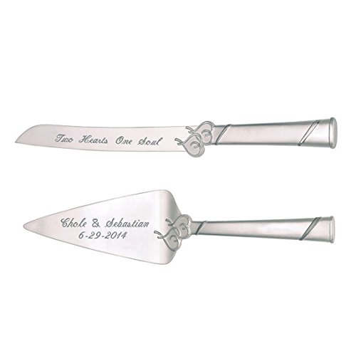 Personalized Locked In Love Double Heart Wedding Cake Knife & Server Engraved Free - Thumbnail 2