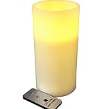 LED Lytes Flameless Candles Flickering - One Ivory Wax and Pale Yellow Flame Pillar Battery Operated with Remote for Holiday Parties and Decorations