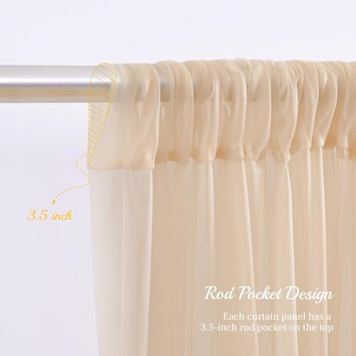 Image of White Net Backdrop Curtain Set for Decoration, 2 Pieces, 8 x 5 feet, for Wedding, Birthday, Anniversary, Engagement (Cream)