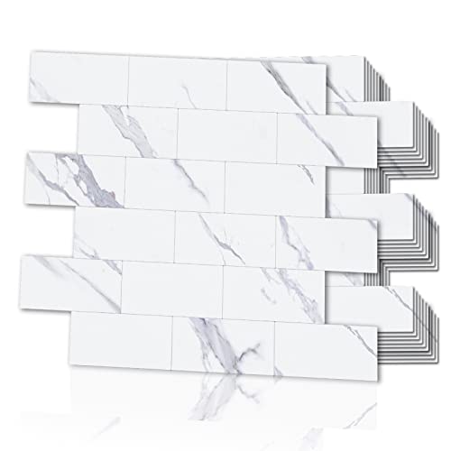 Longking 10-Sheet Peel And Stick Backsplash For Kitchen, Pvc Stick On Tile For Bathroom Vanities, Kitchen Backsplash, Retro/Rustic Style Wall Décor In White-Marble #TOP6