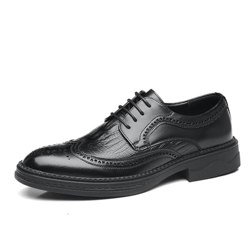Men's Leather Lace Up Platform Work Oxfords Pointed Toe Glossy Carving Large Size Leather Shoes Business Work Office Dress Shoes - Main Image