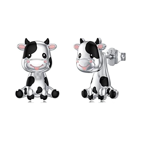 Shusukue Cow Gifts, Women's Cow Earrings 925 Sterling Silver Earrings Animals Cows Jewellery with Jewellery Box 3 Different Wearing Styles Gifts for Women Girls Daughter, Sterling Silver Cover