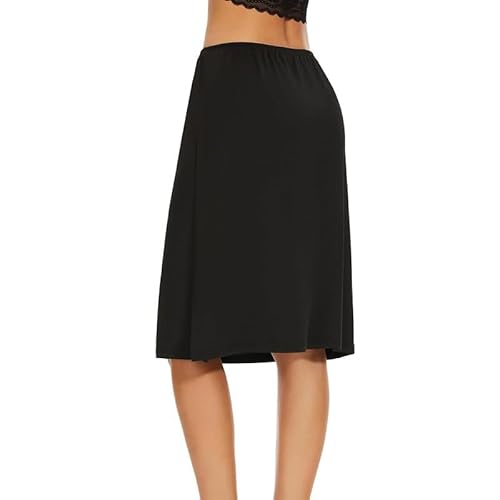 KUMSODE Sottogonna da Donna, Nero Sottogonna Corta al Ginocchio Mezza Gonna Sottoveste in Cotone Antistatica, L